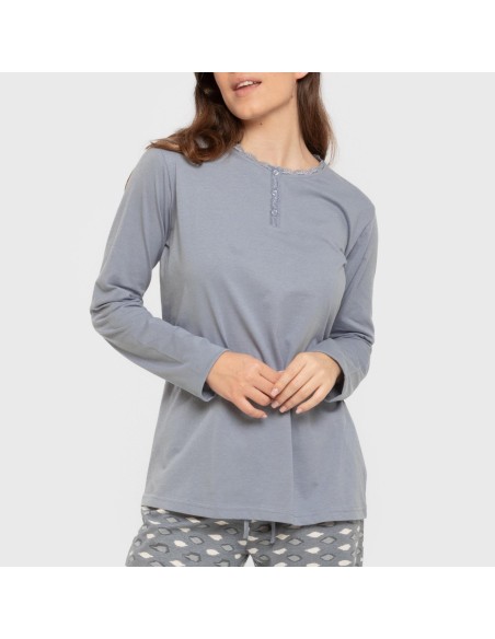 Pigiama lungo cotone Ocean indaco