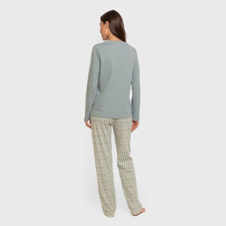 Pigiama lungo cotone Eucalipto celeste