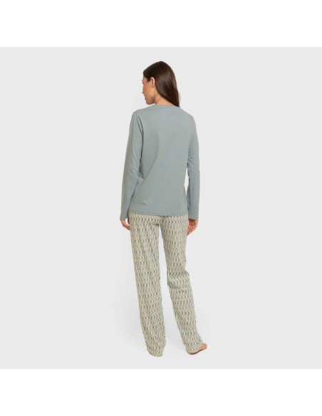 Pigiama lungo cotone Eucalipto celeste