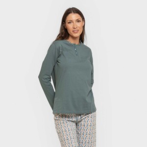 Pigiama lungo cotone Eloina blu acqua