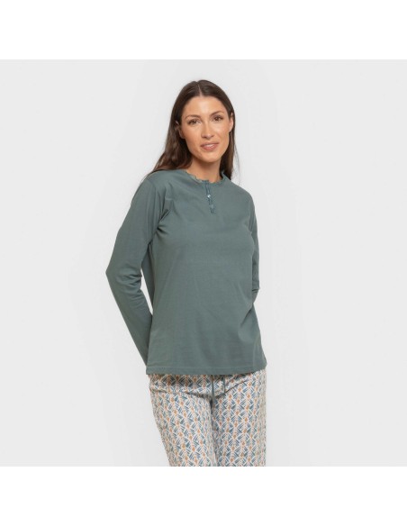 Pigiama lungo cotone Eloina blu acqua Pigiama lungo cotone Eloina blu acqua