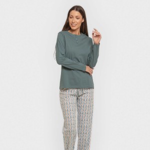 Pigiama lungo cotone Eloina blu acqua 2