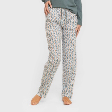 Pigiama lungo cotone Eloina blu acqua