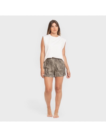 Pantaloni corti viscosa bambula Drus beige - nero Pantaloni corti viscosa bambula Drus beige - nero