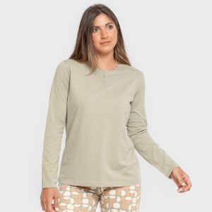 Pigiama lungo cotone Tebas verde militare 2