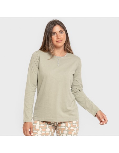 Pigiama lungo cotone Tebas verde militare