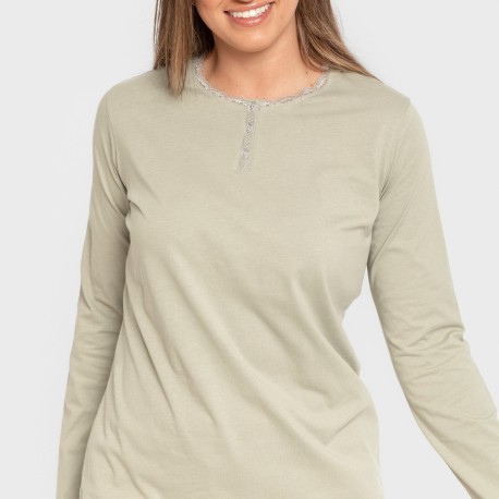 Pigiama lungo cotone Tebas verde militare