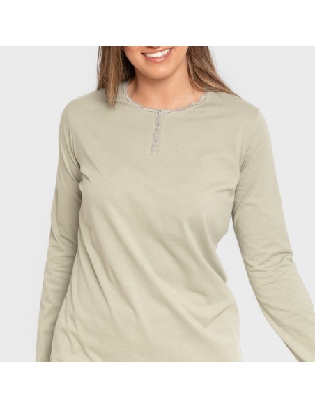 Pigiama lungo cotone Tebas verde militare