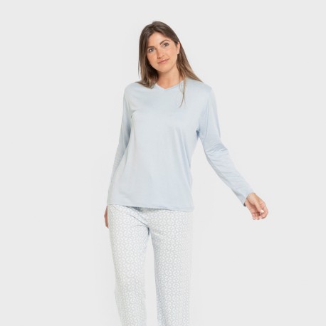 Pigiama lungo soft Clau celeste