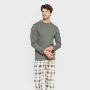 Pigiama lungo uomo cotone Cuadro Noric verde 2