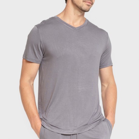 Pigiama corto viscosa uomo grigio turchese