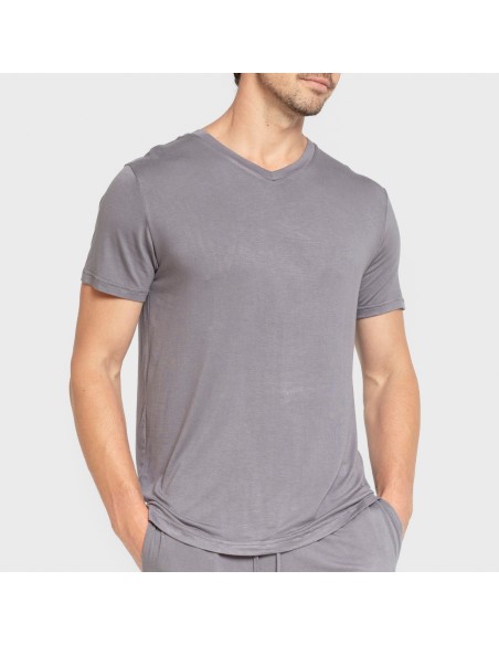 Pigiama corto viscosa uomo grigio turchese