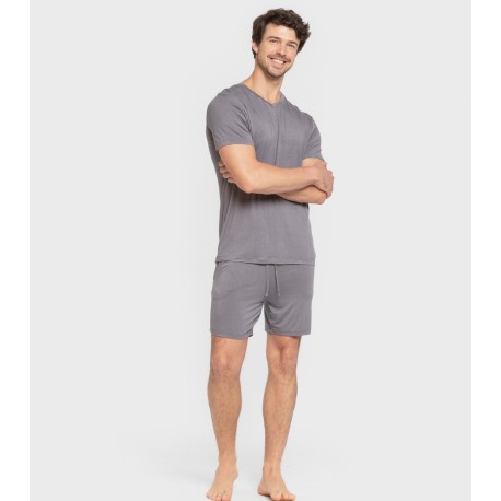 Pigiama corto viscosa uomo grigio turchese