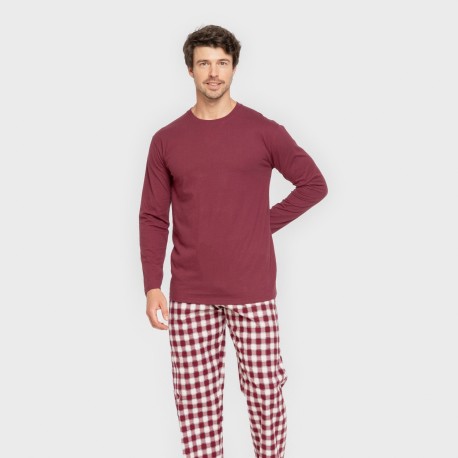 Pigiama uomo flanella Cuadro Gustavo bordeaux