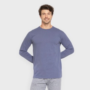 Pigiama uomo flanella Cuadro Saul blu