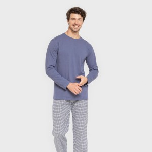 Pigiama uomo flanella Cuadro Saul blu 2