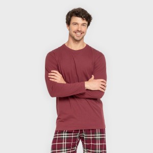 Pigiama uomo flanella Cuadro Sauron bordeaux