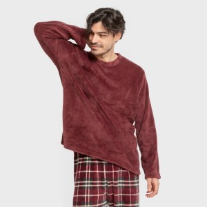 Pigiama pile coral uomo Cuadro Sauron bordeaux