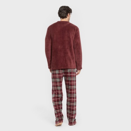Pigiama pile coral uomo Cuadro Sauron bordeaux