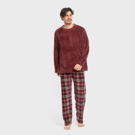 Pigiama pile coral uomo Cuadro Sauron bordeaux