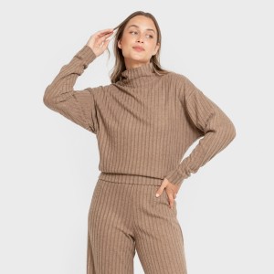 Jersey a collo alto crop 4x2 a costine - donna 2