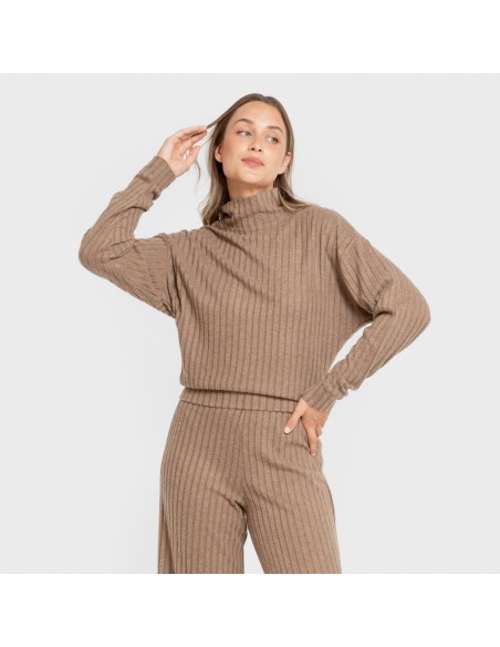 Jersey a collo alto crop 4x2 a costine - donna