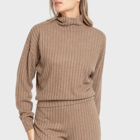 Jersey a collo alto crop 4x2 a costine - donna