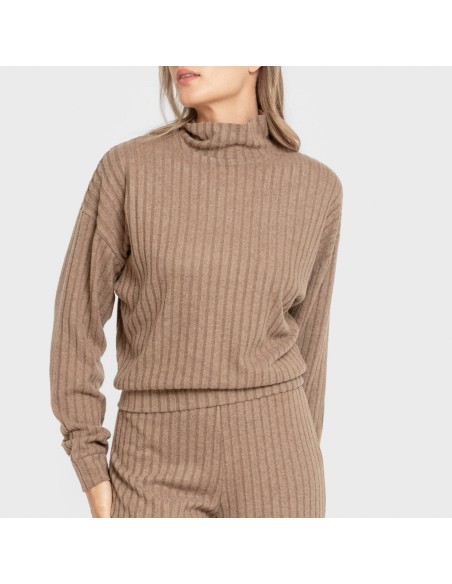 Jersey a collo alto crop 4x2 a costine - donna