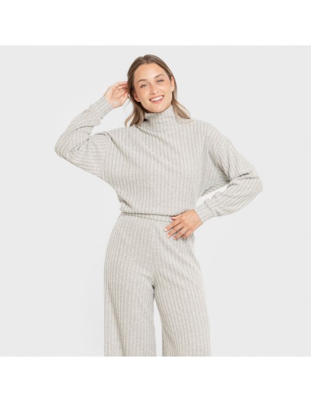 Jersey a collo alto crop 4x2 a costine - donna