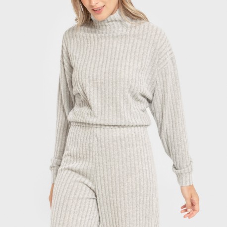 Jersey a collo alto crop 4x2 a costine - donna