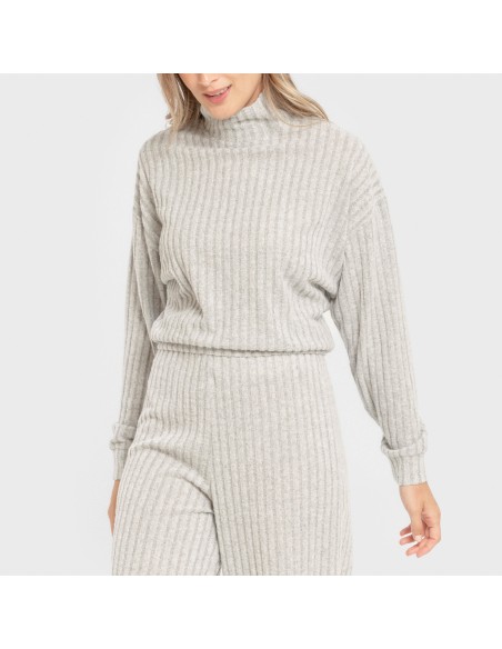 Jersey a collo alto crop 4x2 a costine - donna