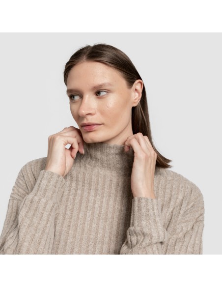 Jersey a collo alto crop 4x2 a costine - donna