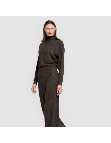 Jersey a collo alto crop 4x2 a costine - donna