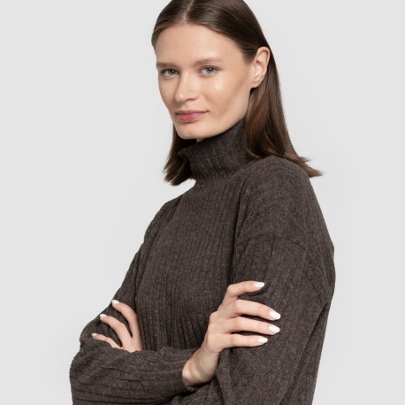 Jersey a collo alto crop 4x2 a costine - donna