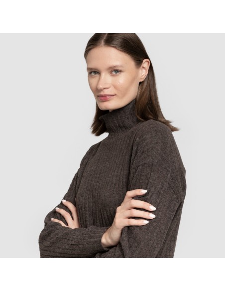 Jersey a collo alto crop 4x2 a costine - donna