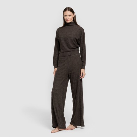 Jersey a collo alto crop 4x2 a costine - donna