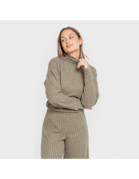 Jersey a collo alto crop 4x2 a costine - donna