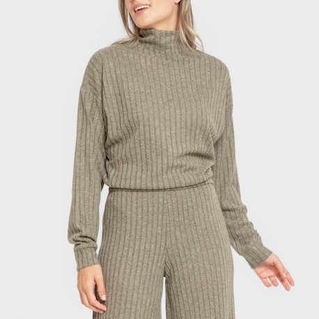 Jersey a collo alto crop 4x2 a costine - donna