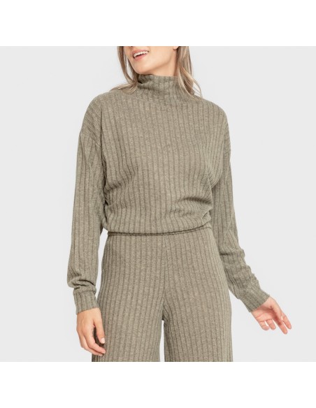 Jersey a collo alto crop 4x2 a costine - donna