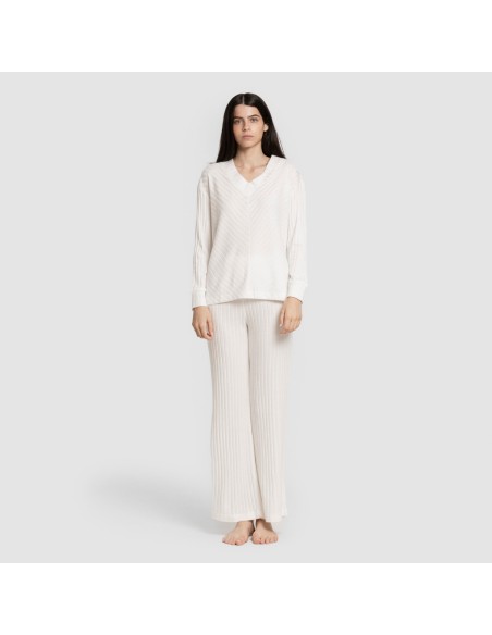 Pantalone lungo in poliamide a costine - donna