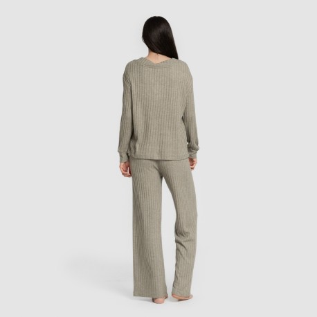 Pantalone lungo in poliamide a costine - donna