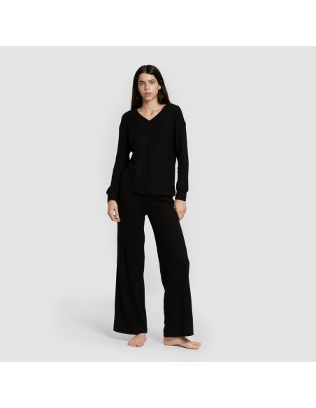 Pantalone lungo in poliamide a costine - donna