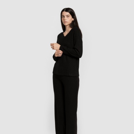 Pantalone lungo in poliamide a costine - donna