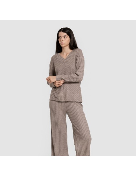 Pantalone lungo in poliamide a costine - donna