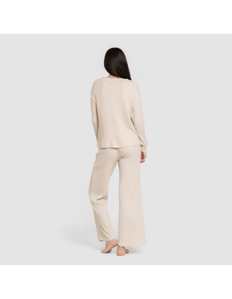 Pantalone lungo in poliamide a costine - donna