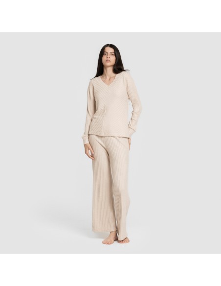 Pantalone lungo in poliamide a costine - donna