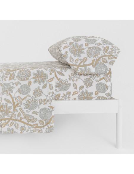 Set di lenzuola cotone Enelia verde salvia - ocra