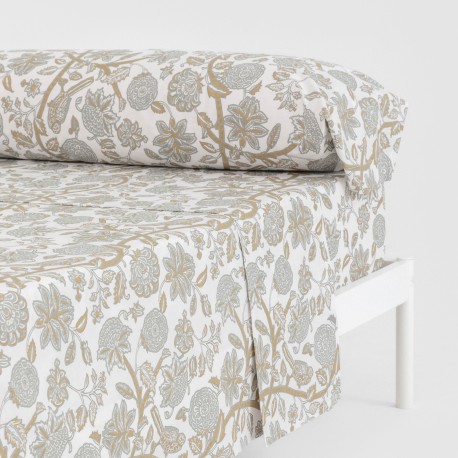 Set di lenzuola cotone Enelia verde salvia - ocra