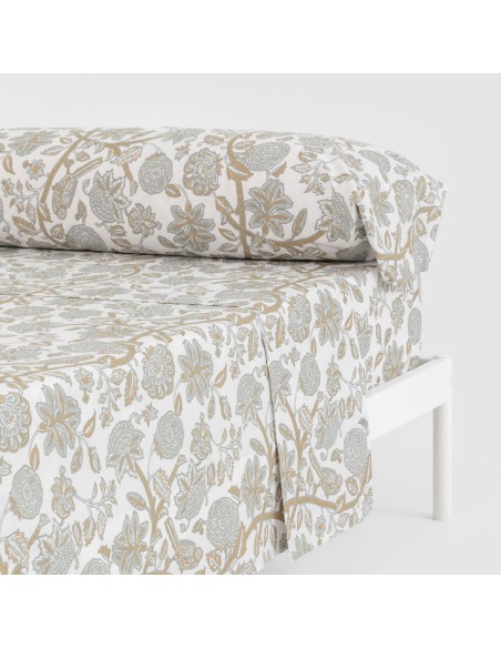 Set di lenzuola cotone Enelia verde salvia - ocra