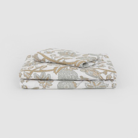 Set di lenzuola cotone Enelia verde salvia - ocra